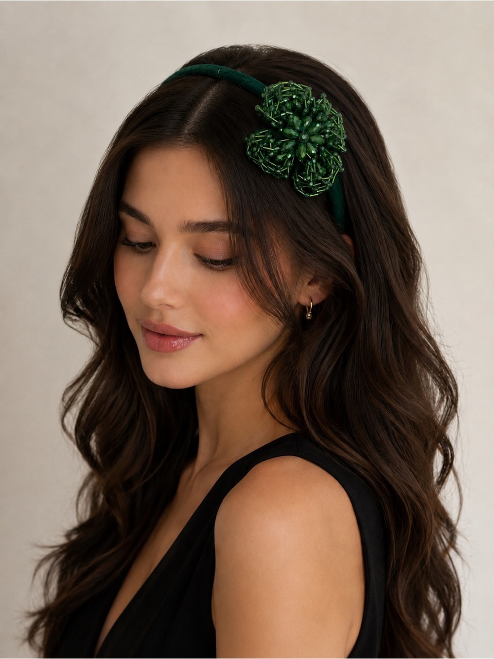 Emerald Green Beaded Flower Headband